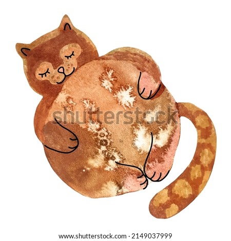 Cute watercolor abstract cat. Flat illustration for children.
