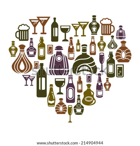 Alcohol Icons in Heart Shape