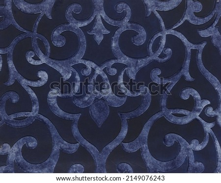 Abstract antique damask patchwork pattern with geometric , blue color artificial leather