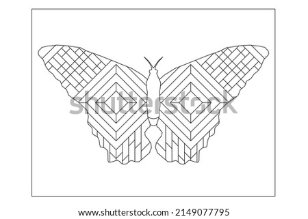 Drawing of checkered butterfly coloring pages for adults with diamond shapes and checkered pattern on the wings. Digital detox. Anti stress. EPS8 #539