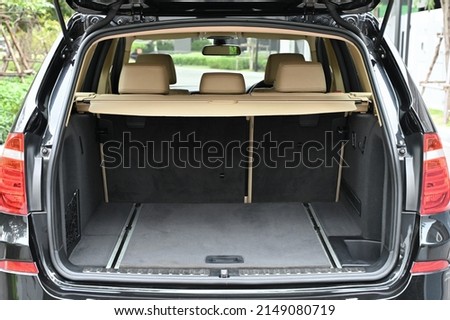 rear view of the car open trunk The exterior of a modern, modern car empty trunk Royalty-Free Stock Photo #2149080719