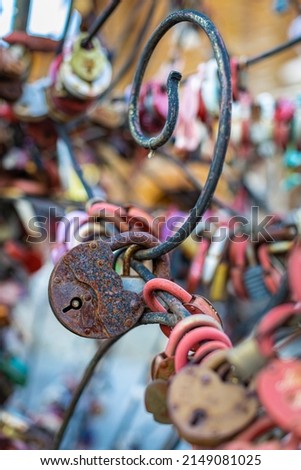 padlock hung by a married couple according to tradition. High quality photo