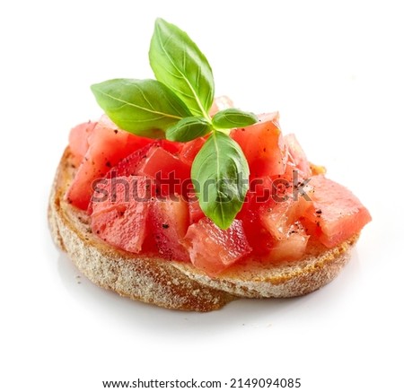 bruschetta with tomato and basil isolated on white background Royalty-Free Stock Photo #2149094085