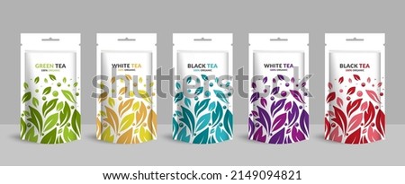 Tea packaging design with zip pouch bag mockup. Vector ornament template. Elegant, classic elements. Great for food, drink and other package types. Can be used for background and wallpaper. Royalty-Free Stock Photo #2149094821