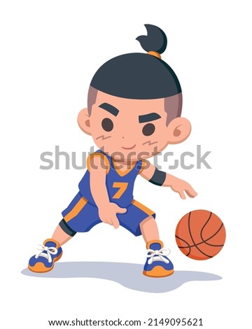 Cute style basketball player dribbling cartoon illustration Royalty-Free Stock Photo #2149095621