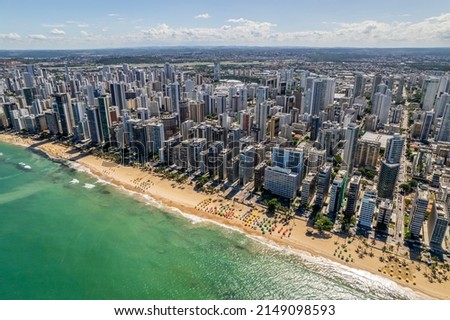 Aerial view of "Boa Viagem" beach in Recife, capital of Pernambuco, Brazil. Royalty-Free Stock Photo #2149098593