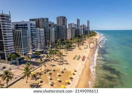 Aerial view of "Boa Viagem" beach in Recife, capital of Pernambuco, Brazil. Royalty-Free Stock Photo #2149098611