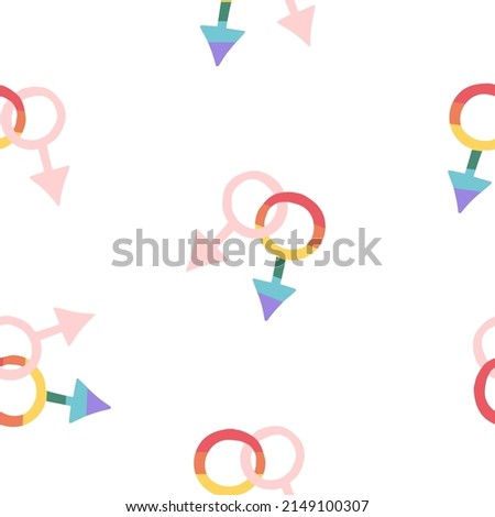 Gay pride seamless pattern. Rainbow color palette. Vector eps 10. Printable file for pride month design concept. Wrapping paper, textile, gift decoration. Male sign, symbol Royalty-Free Stock Photo #2149100307