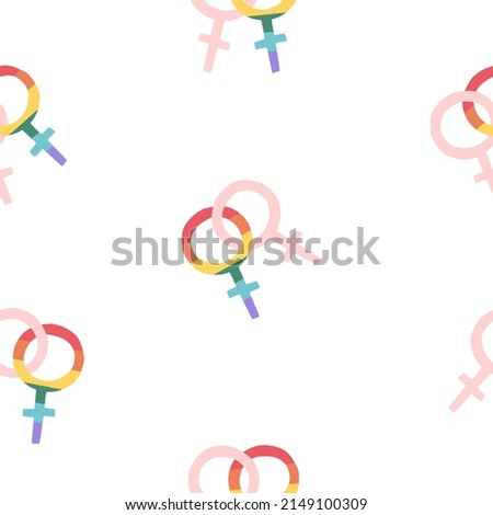 Gay pride seamless pattern. Rainbow color palette. Vector eps 10. Printable file for pride month design concept. Wrapping paper, textile, gift decoration. Female sign, symbol Royalty-Free Stock Photo #2149100309