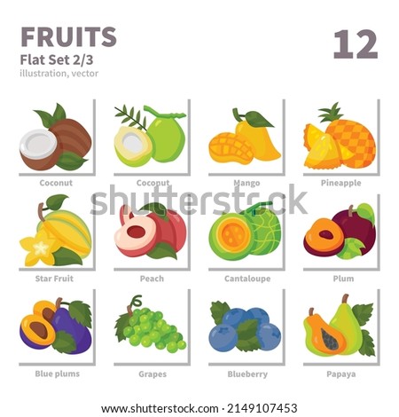 Fruits icons set, Flat, vector and illustration set 2