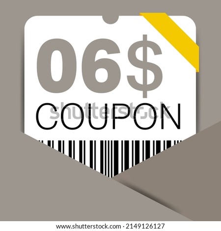 6$ Coupon promotion sale for a website, internet ads, social media gift 6 Dollar off discount voucher. Big sale and super sale coupon discount. Price Tag Mega Coupon discount.
