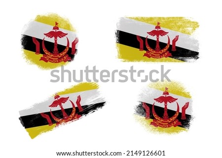 Sublimation backgrounds set on white background. Abstract shapes in colors of national flag. Brunei Darussalam
