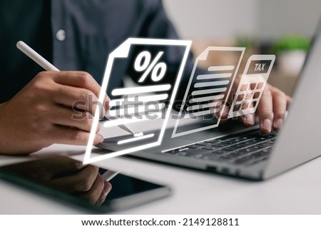 With the earning payment person concept, calculate payroll, salary, or wage. Accounting paycheck documentation and financial fee incentive for company employees. Percentage of the loan. Royalty-Free Stock Photo #2149128811