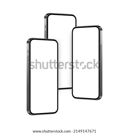 Modern Smartphones Mockups With Blank Screens, Isolated on White Background, Side Perspective View. Vector Illustration