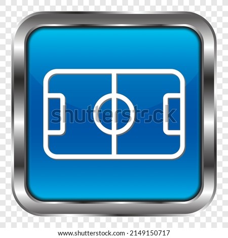 Football, soccer simple icon. Flat design. Metal, blue square button. Transparent grid.ai