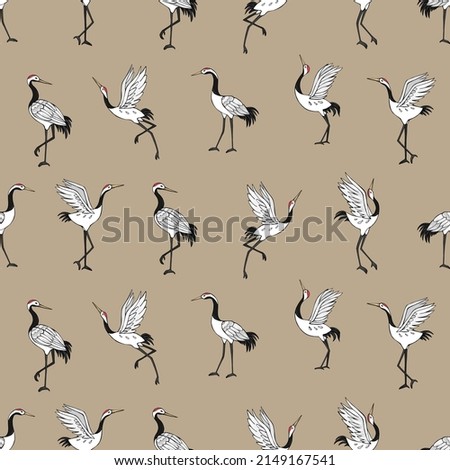 Seamless vector pattern of cranes. Decoration print for wrapping, wallpaper, fabric, textile.