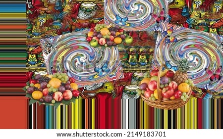 Composition with fruits in wicker basket. fruit pictures on a beautiful background.

