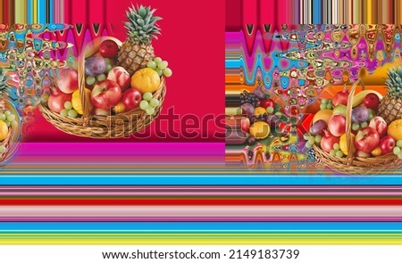 Composition with fruits in wicker basket. fruit pictures on a beautiful background.
