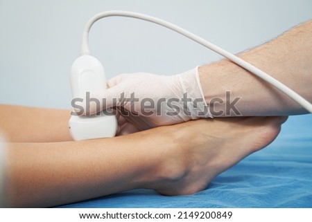 Close up photo of an ultrasound examination of veins in lower limbs Royalty-Free Stock Photo #2149200849