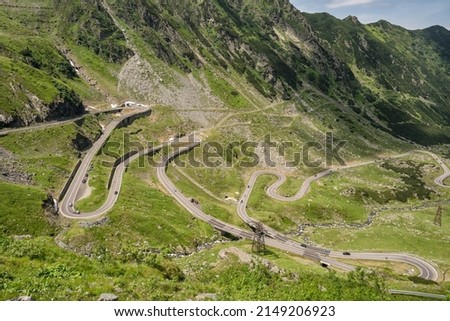Landscape of the Transfagarasan road in summer. Located in Carpathian Mountains in Romania, Transfagarasan road is one of the most impressive mountain roads in the world. Royalty-Free Stock Photo #2149206923