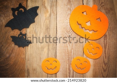 Halloween background on a wooden table
