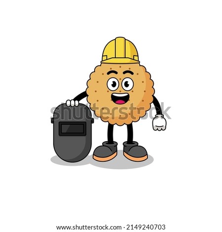 Mascot of biscuit round as a welder , character design
