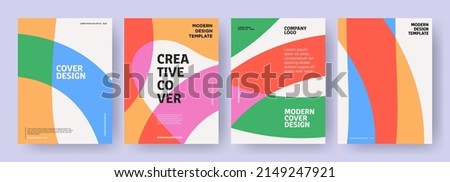 Creative covers, layouts or posters concept in modern minimal style for corporate identity, branding, social media advertising, promo. Modern cover design template with colorful dynamic overlay lines Royalty-Free Stock Photo #2149247921