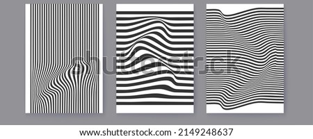 Set of layouts with black and white wavy lines. Halftone pattern. Abstract background. Twisted duotone shapes. Vector minimalistic design template Royalty-Free Stock Photo #2149248637