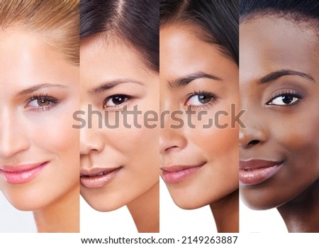 Every shade of beauty. Shot of woman with different skintones superimposed over each other in the studio. Royalty-Free Stock Photo #2149263887