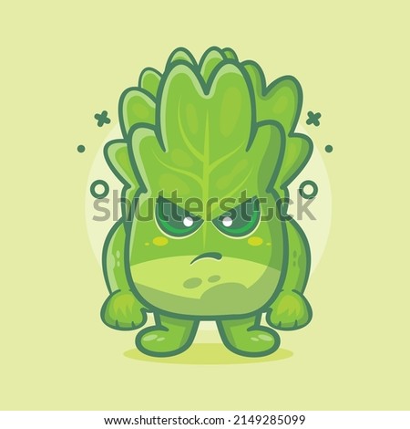 serious lettuce vegetable character mascot with angry expression isolated cartoon in flat style design