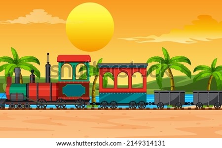 Outdoor scene with a steam locomotive train  illustration