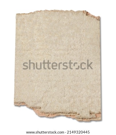 close up of a ripped colored vintage note paper on white background