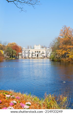 autumn park with Palace Over Water, Lazienki, Warsaw, Poland