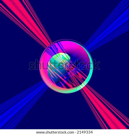 Fantasy rays and sphere on blue background