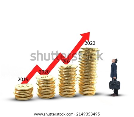 Businessman seeing  the gold coins on white background