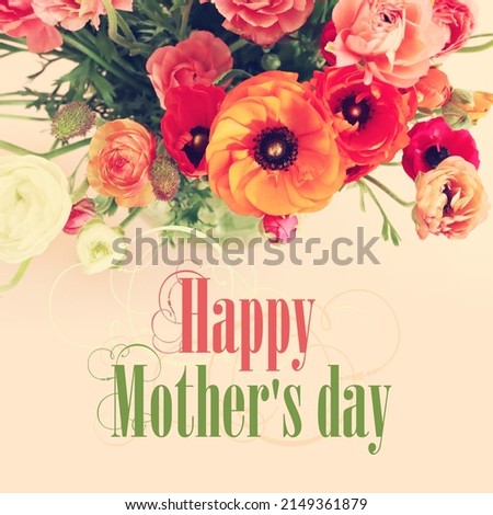 mother's day concept with colorful flowers over pastel pink background
