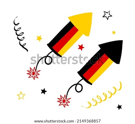 Firecracker in german national tricolor. Petard for National Day or Election Day of Germany. Vector illustration for a festive or holiday decoration, tourist trips, travel, meeting guests.