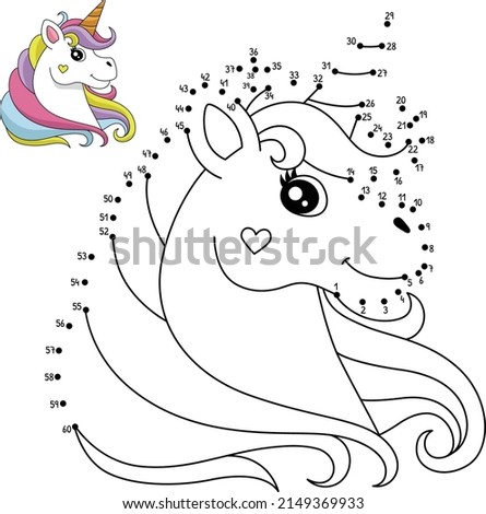 Dot to Dot Unicorn Head Isolated Coloring Page