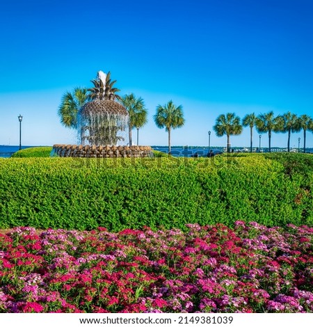 Famous pineapple fountain ay the waterfront park in Charleston, South Carolina Royalty-Free Stock Photo #2149381039