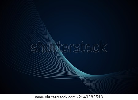 Abstract blue wave lines on dark background. Shiny wave lines pattern. Smooth curve shape. Dynamic waves design element. Technology futuristic concept. Vector illustration