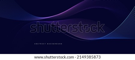 Dark abstract background with glowing wave. Shiny moving lines design element. Modern purple blue gradient flowing wave lines. Futuristic technology concept. Vector illustration Royalty-Free Stock Photo #2149385873