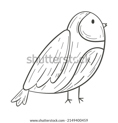 Vector doodle illustration of cartoon cute blue bird isolated on white.