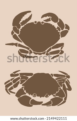Graphical vintage set of crabs , sepia background,vector sea-food elements	