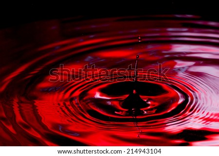 water drop in red background.