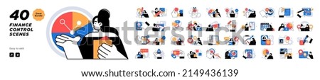 Stock market, finance, capital investment concept Illustration set. Scenes with people trading on the stock exchange. Vector illustration. Royalty-Free Stock Photo #2149436139