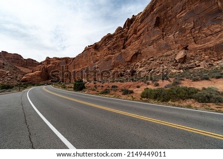 Arches National Park at Midday - Arches has many arches including the famous Delicate Arch, the Window Arch, the Double Arch and other features such as Tower of Babel, Turret Arch, and the Courthouse  Royalty-Free Stock Photo #2149449011