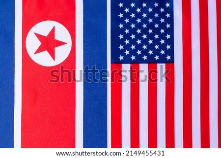 United state of America against North Kores flags. Sanctions, war, conflict, Politics and relationship concept