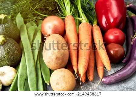 Composition of fresh vegetables. Vegan food. Healthy food Royalty-Free Stock Photo #2149458617