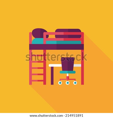 bed and desk flat icon with long shadow
