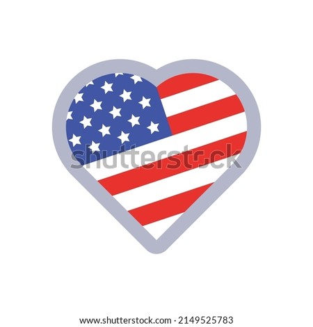 American flag heart. United States of america love symbol.